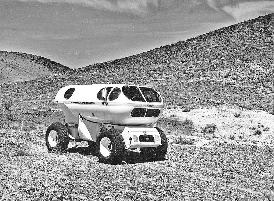 #10 The Mobile Geological Laboratory, or MOLAB, an early-concept lunar vehicle, tests at Merriam Crater, northeast of Flagstaff, Arizona, in 1966.