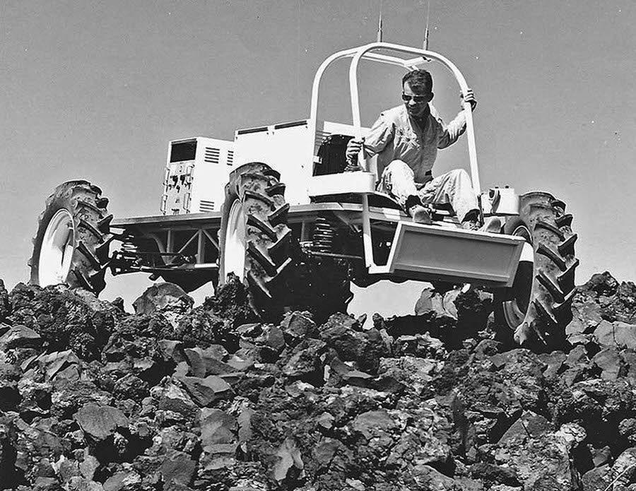 #17 An explosion makes a large test crater on the surface of Black Point lava flow on August 1, 1968, along the Little Colorado River, north of Flagstaff, Arizona.