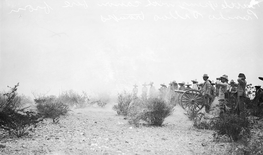 Fighting begins with cannon fire from Pancho Villa’s troops.