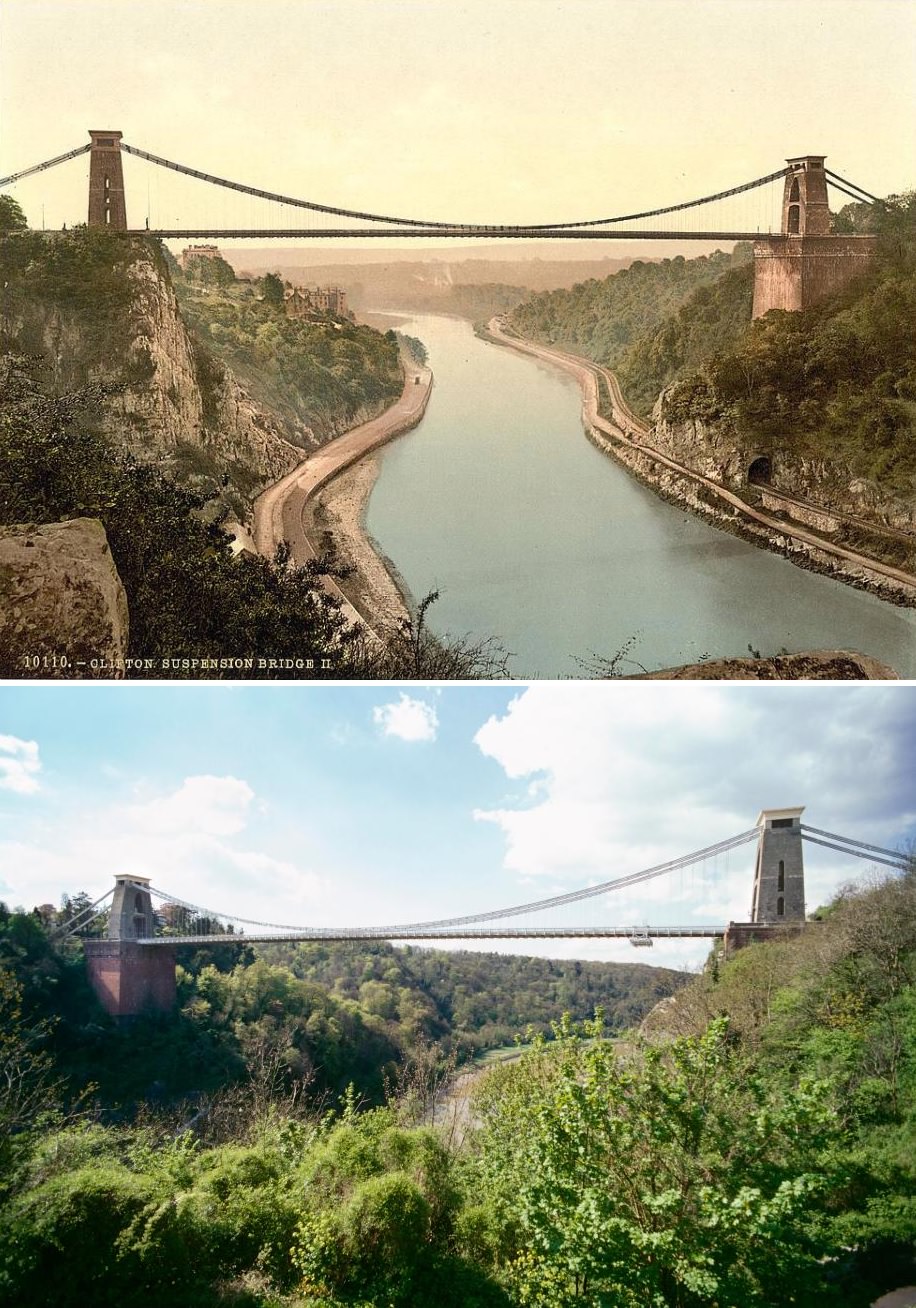 #13 The huge Clifton suspension bridge connects the cliffs over the Avon in Bristol.