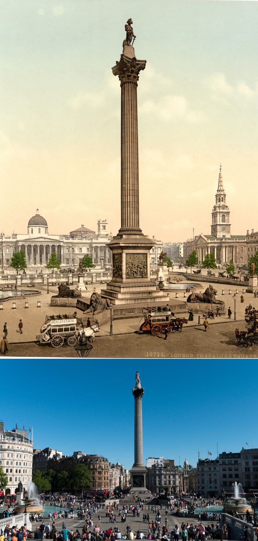 The huge monument of Nelson’s Column sitting proudly in Trafalgar Square next to the National Gallery.