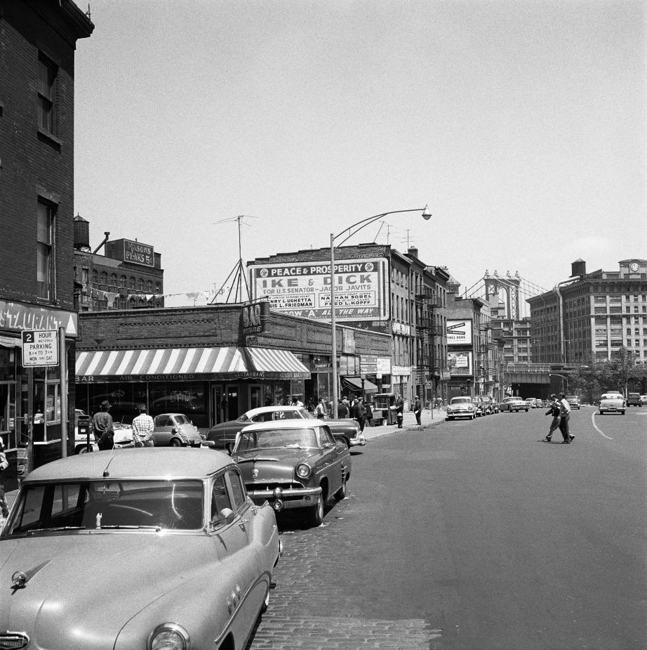 #2 An Eisenhower-Nixon billboard at the corner of Cranberry and Fulton Streets in Brooklyn Heights, March 1958.