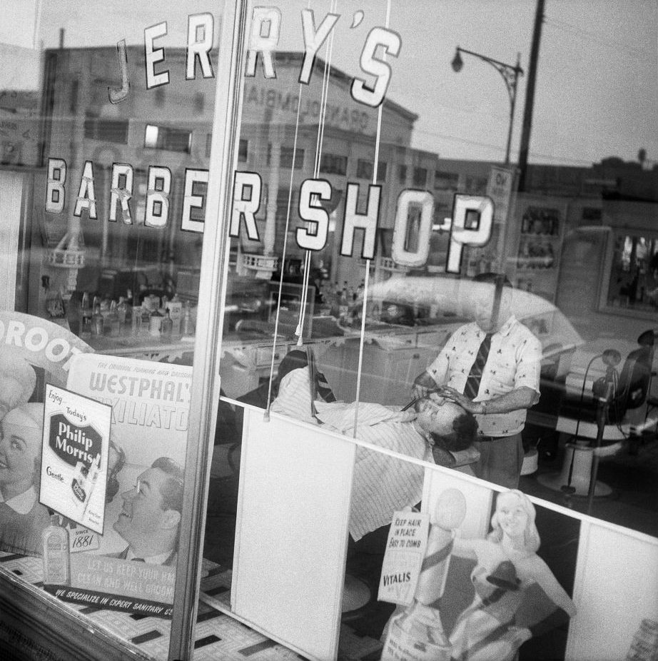 #12 Jerry’s Barber Shop, at 15 Atlantic Avenue in Brooklyn Heights, March 1958.