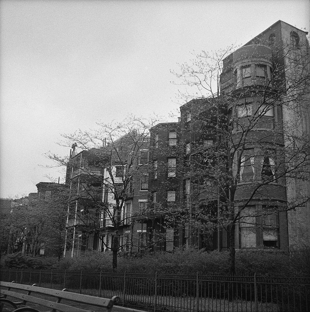 #74 A view of apartment buildings in Brooklyn Heights, March 1958.