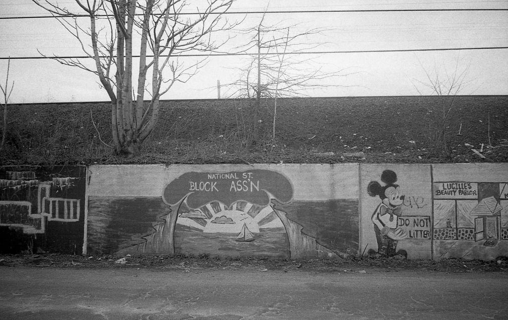#9 Graffiti on a retaining wall along 45th Avenue, in the Corona. Queens, New York, 1982.