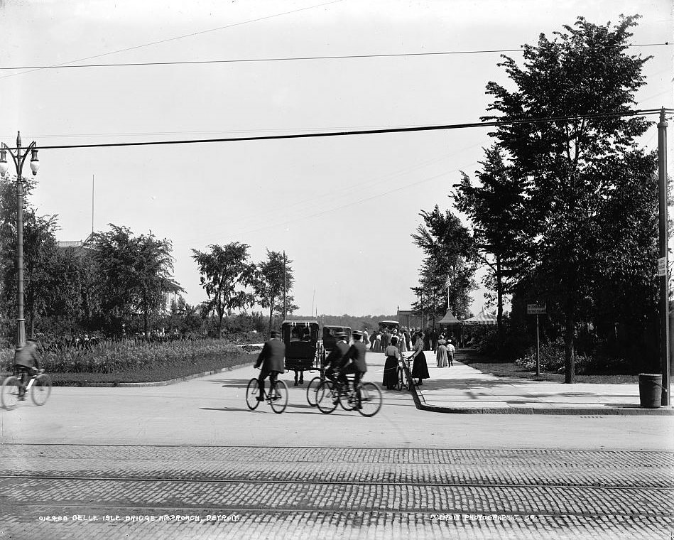 #16 Cycling in Detroit at approach to Belle Isle Bridge, c. 1890