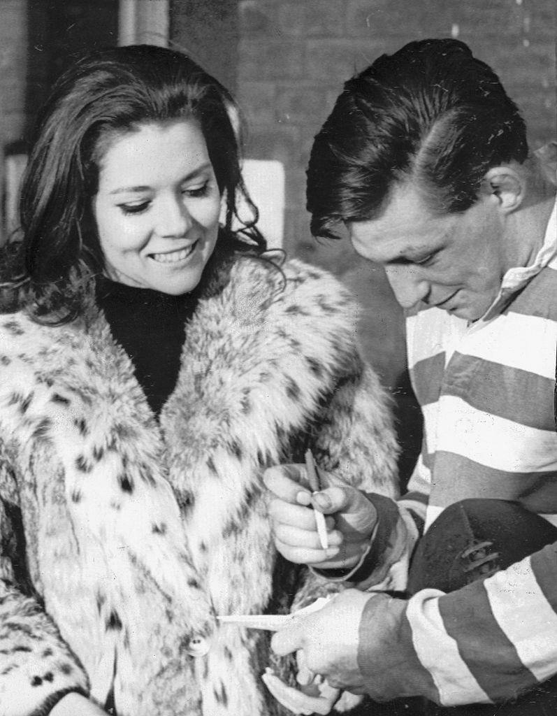 #16 Diana Rigg at a rugby league match between Leeds and Oldham at Headingley, 1965.