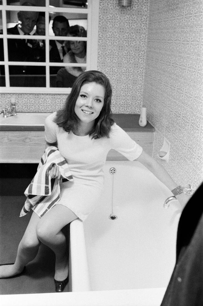 #39 Diana Rigg in a replica of the bathroom at her St Johns Wood flat, 1967.
