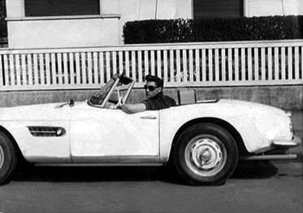 #6 Elvis Presley with his 1958 BMW 507.