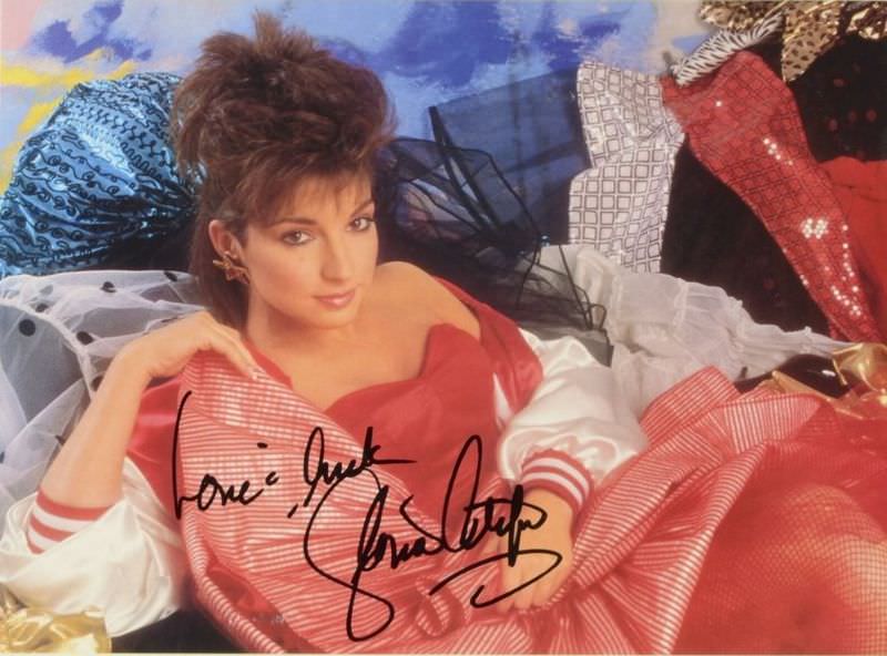 Gloria Estefan in red dress, 1982.