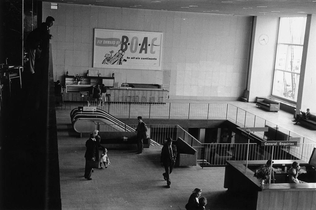 #17 General enquiries desk at Heathrow Airport, 1955.