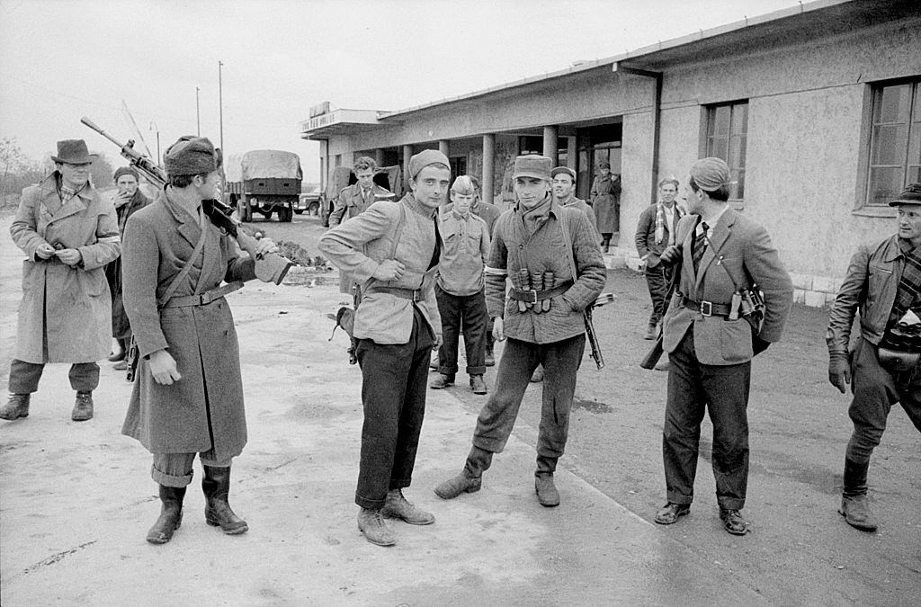 #33 Some revolutionaries controlling the border between Austria and Hungary during the Hungarian uprising against the Soviet regime.