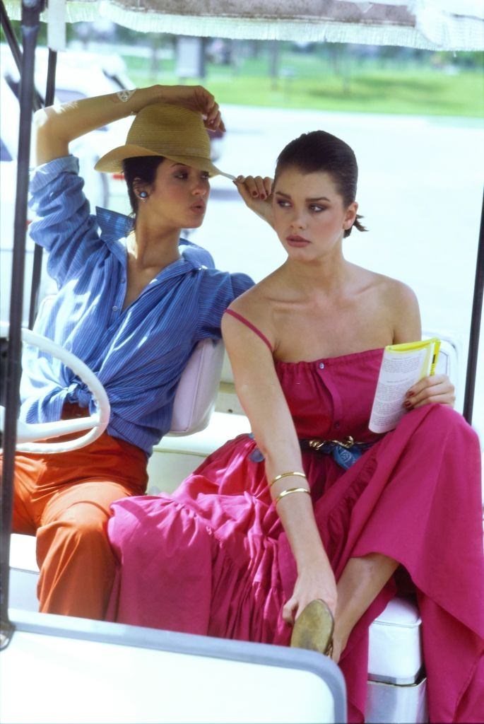 #1 Janice Dickinson with her sister Deborah Dickinson in Mic Mac of Paris Ensembles, 1977.