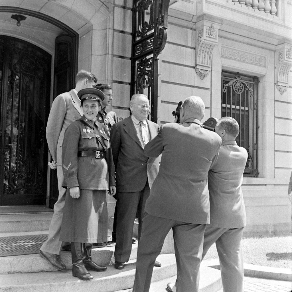 Lyudmila Pavlichenko at Earl’s Court, speaks in to a microphone at a ‘Tribute to the Soviet Union’ event at the Empress Hall in Earl’s Court, London, November 7th 1942.