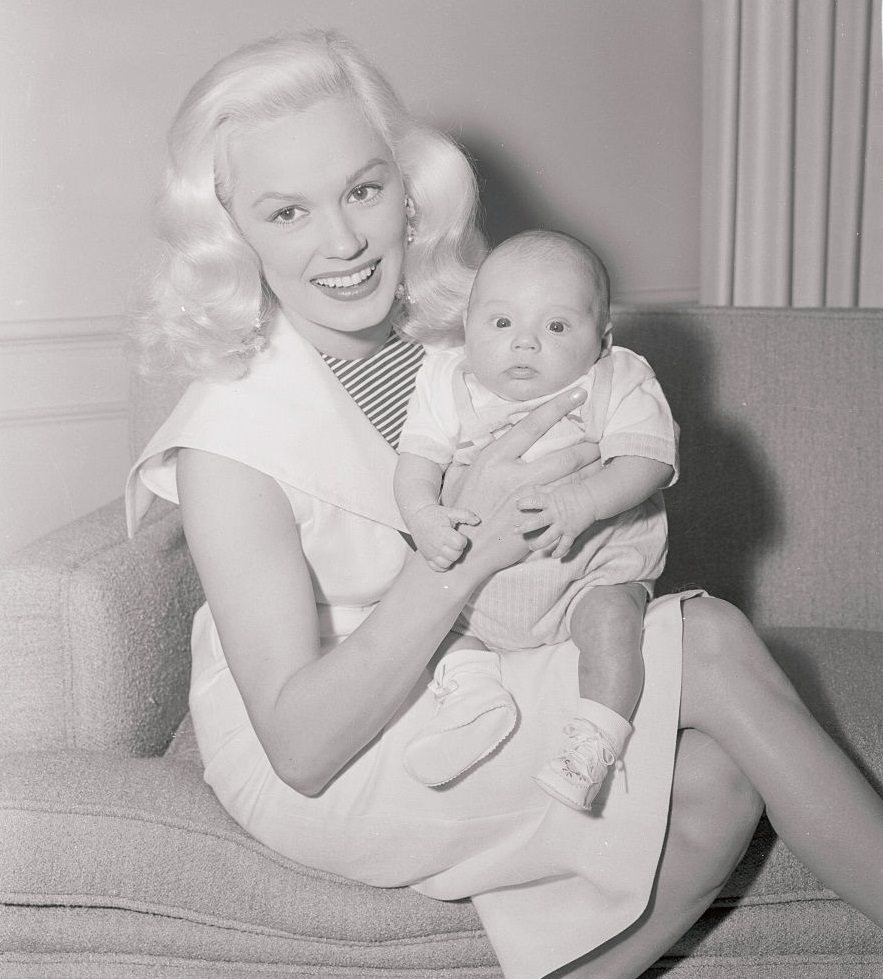 #9 Mamie Van Doren with her son Perry Ray Anthony, born April 19 to the actress and her bandleader husband, Ray Anthony.
