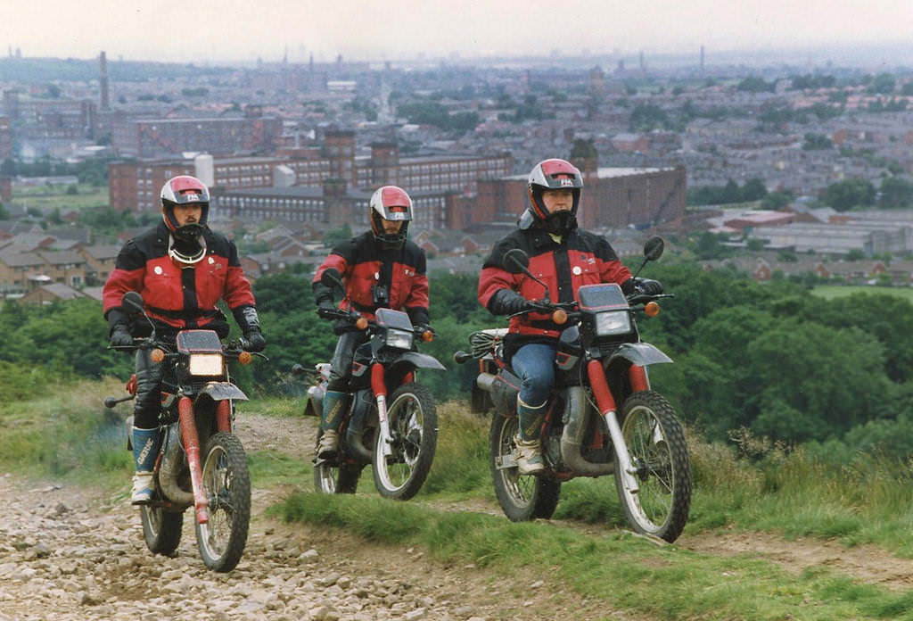 #70 Greater Manchester Police officers patrol on off-road bikes from the early 1990s