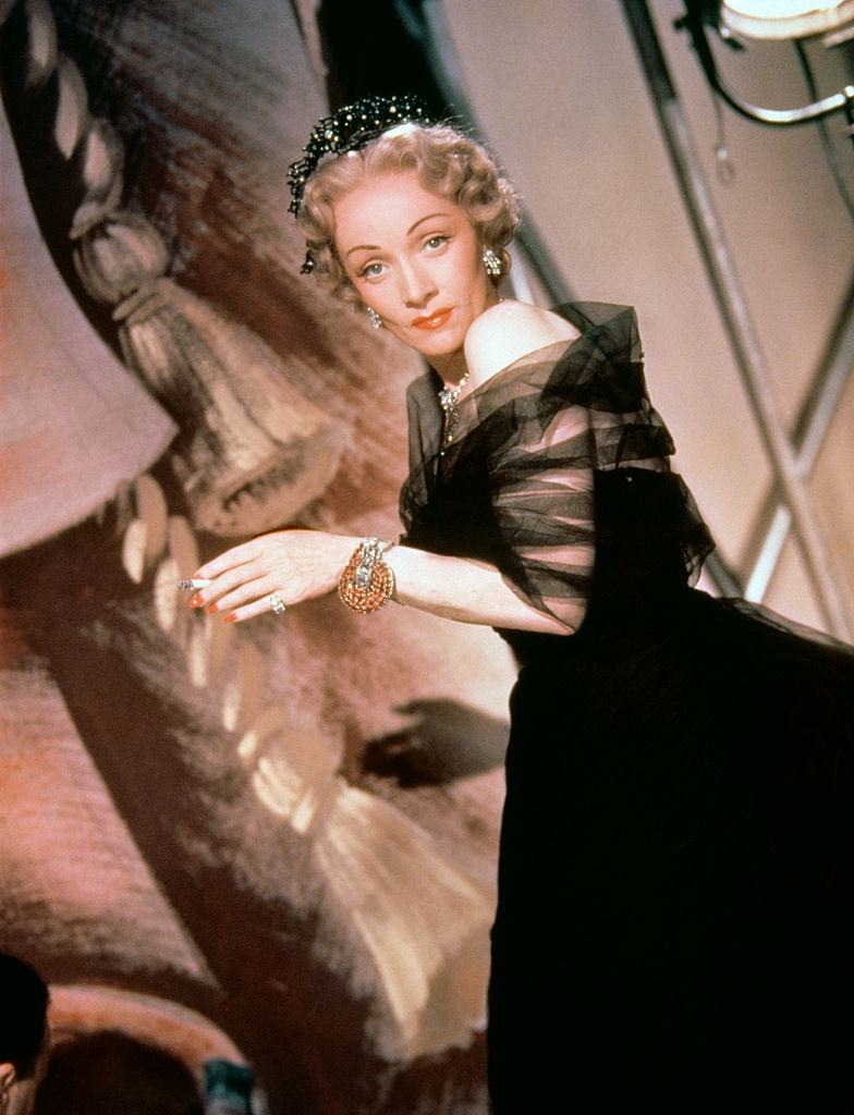 #48 Marlene Dietrich on the set of Stage Fright, 1950