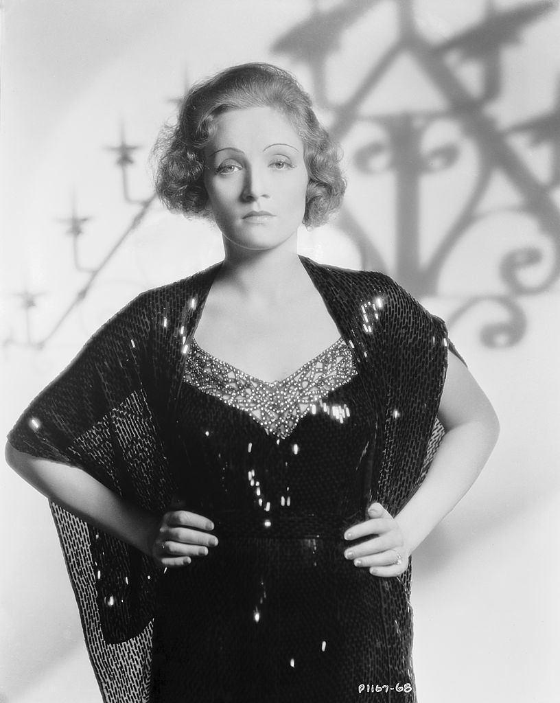 #8 Marlene Dietrich in black dress, 1930.