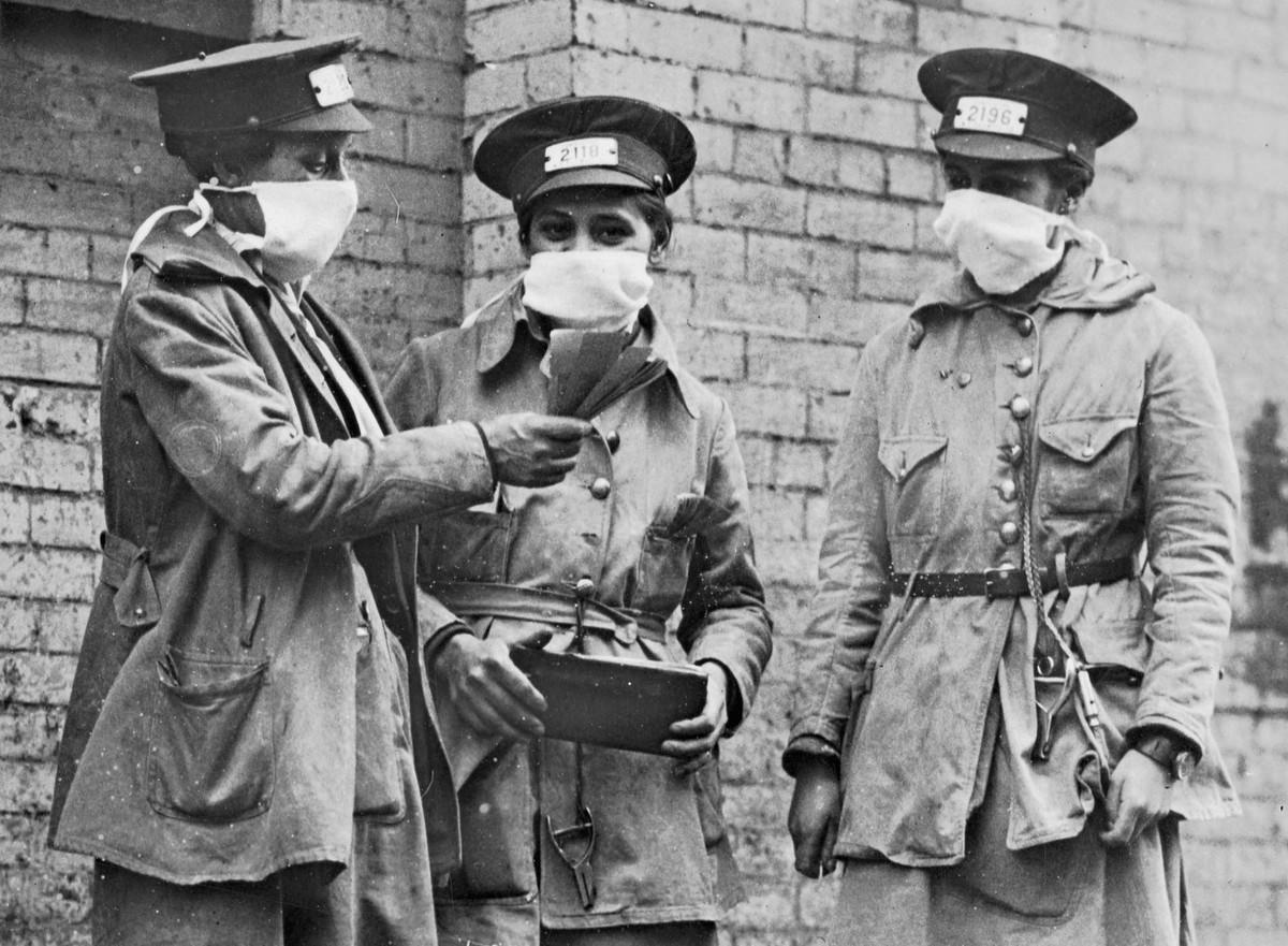 #6 New York City ‘conductorettes’ wear masks, on October 16, 1918