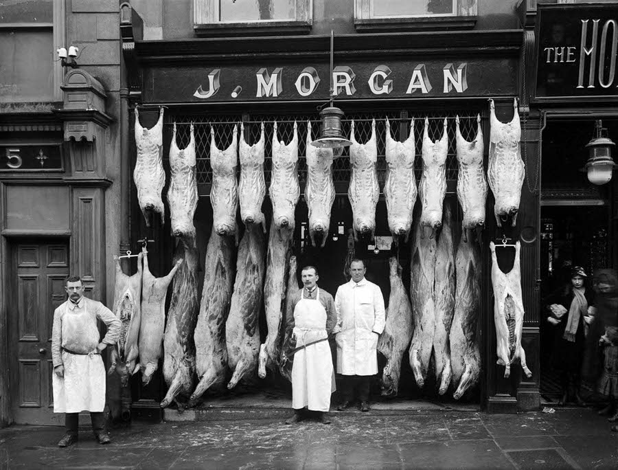#19 J. Morgan’s butcher shop on Broad Street, Waterford, 1916.