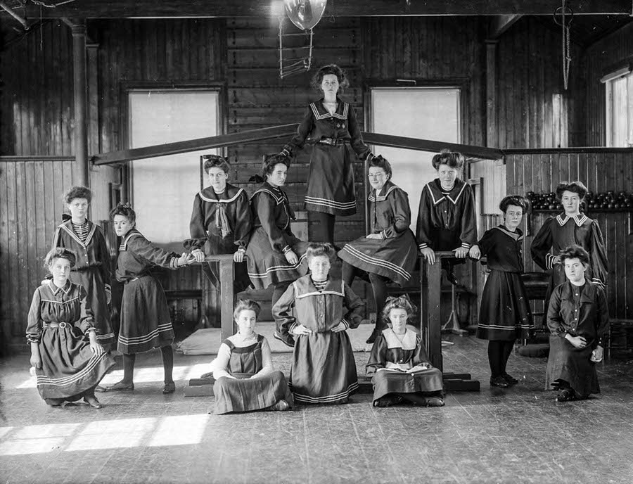 #5 Girls of the Ursuline Convent in Waterford pose in their gymnasium, 1908.