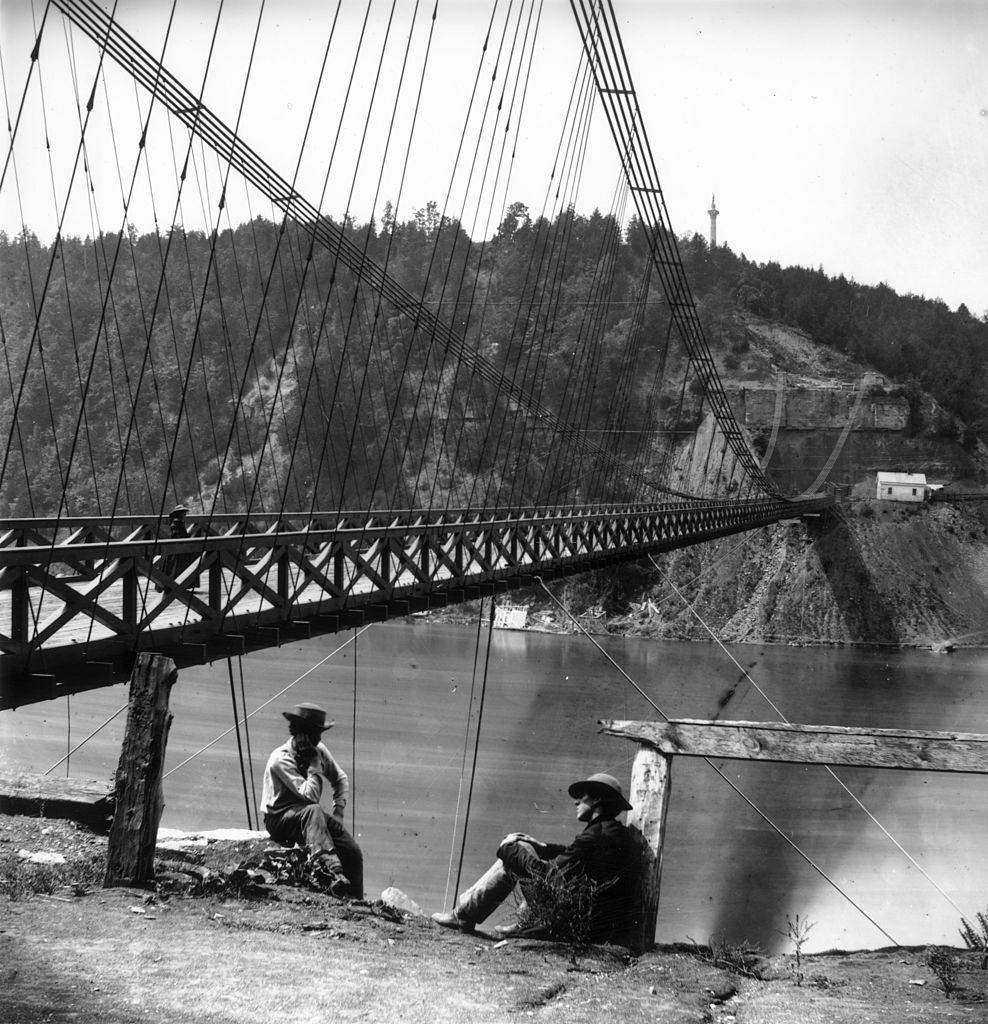 #14 The Lewiston Suspension Bridge across the Niagara River between Lewiston, New York State and Queenston, Ontario, 1860s.