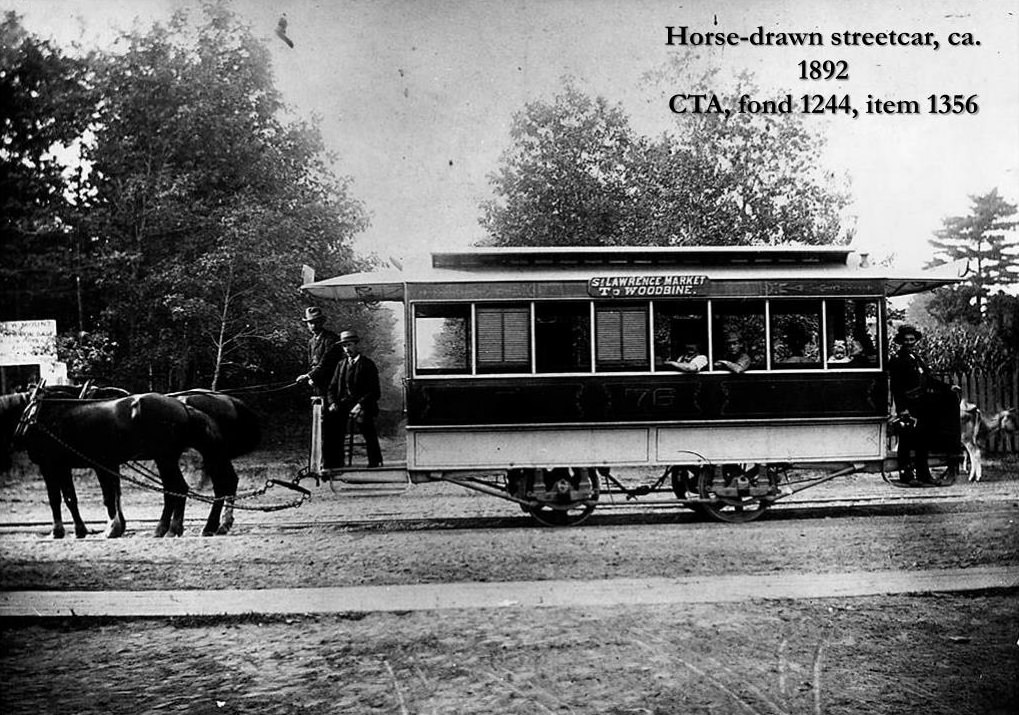 #47 Horse-drawn street car in Toronot, Ontario, 1892.