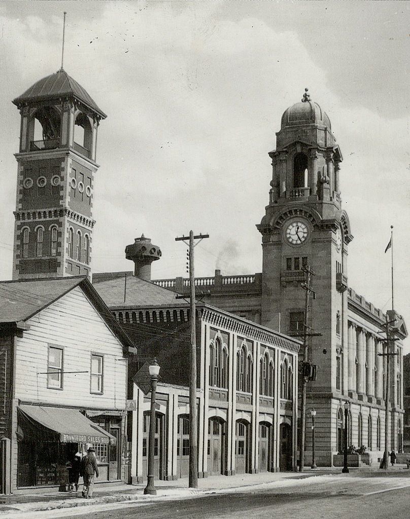 #50 The post office and headquarters of the fire department in Brantford, Ontario, 1899.