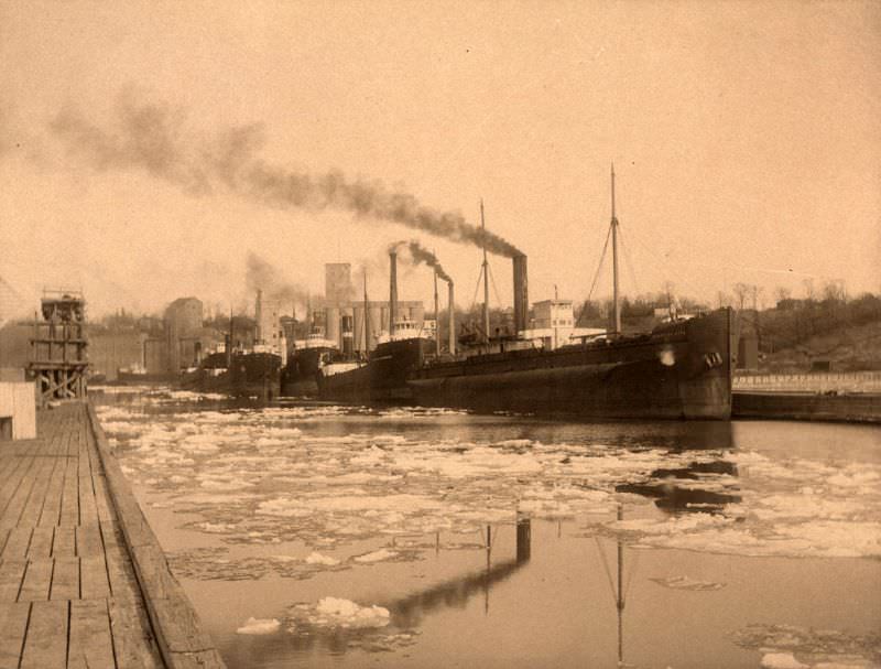 #39 Ships in Goderich harbour, Ontario, 1890s.
