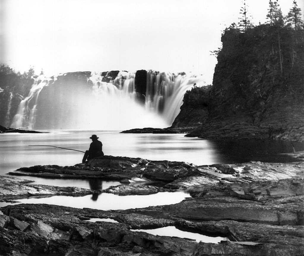 #30 A man fishing near the Chaudiere Falls on the Ottawa River, 1860.