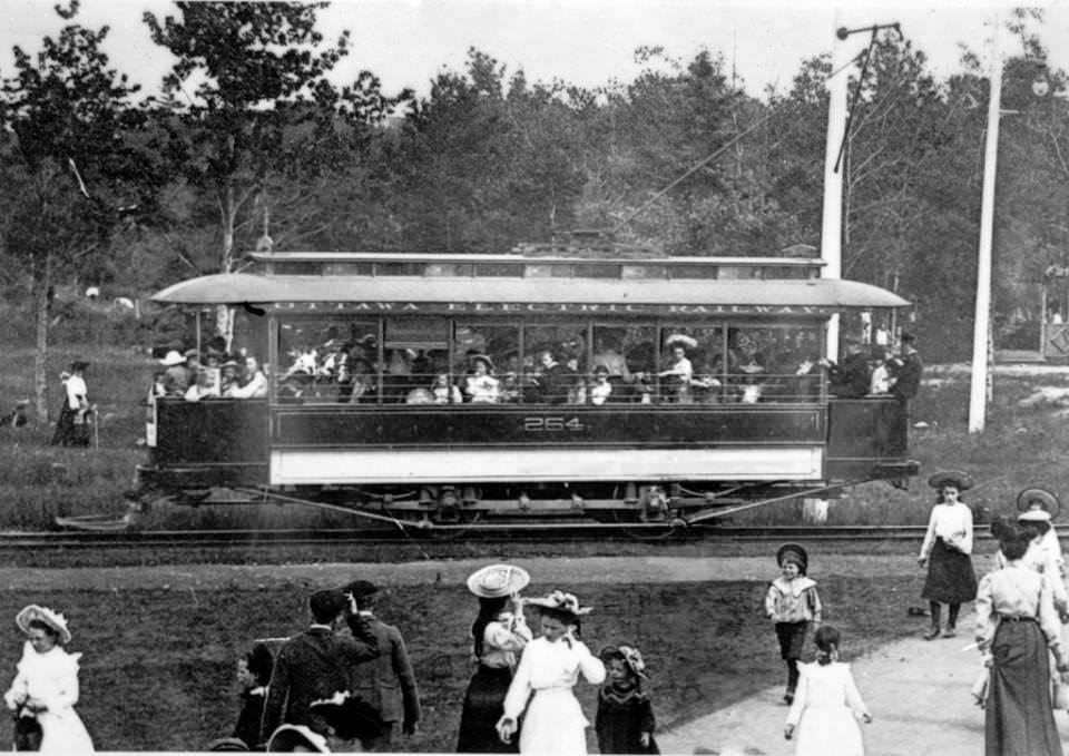 #24 Ottawa Electric Railway streetcar in Britannia Park, 1890s
