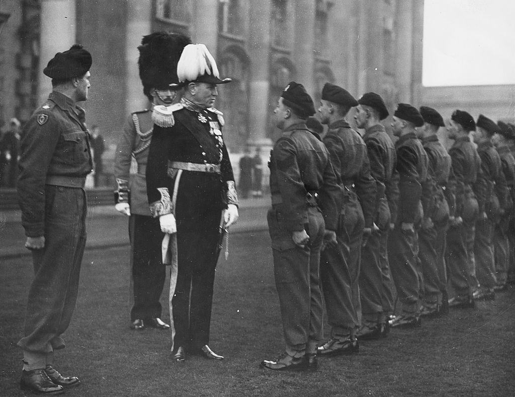#3 Lord Wakehurst, new Governor of Northern Ireland, inspecting the Guard of Honor of the Northern Irish Brigade on his arrival in Belfast, 1952.