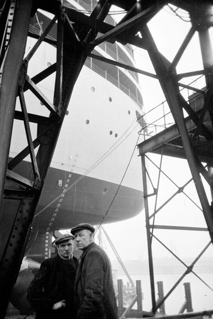 #21 Workers at the Harland and Wolff ship yard in Belfast where a liner is being built, 1954.