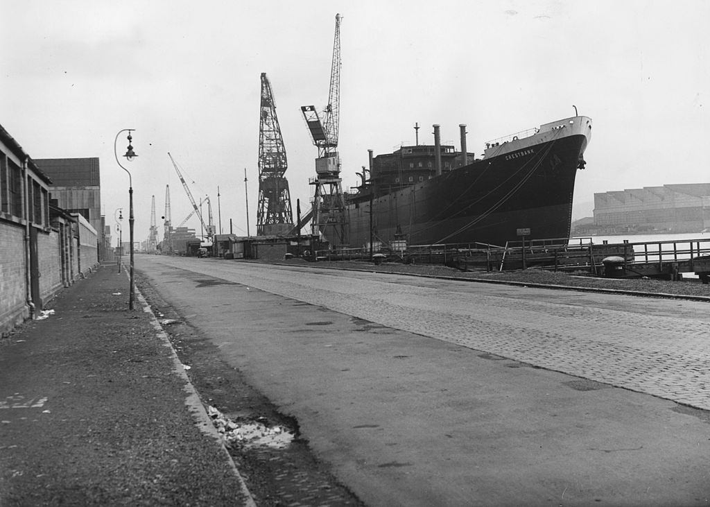 #58 A deserted shipyard in Belfast during a national shipbuilder’s strike, 1957.