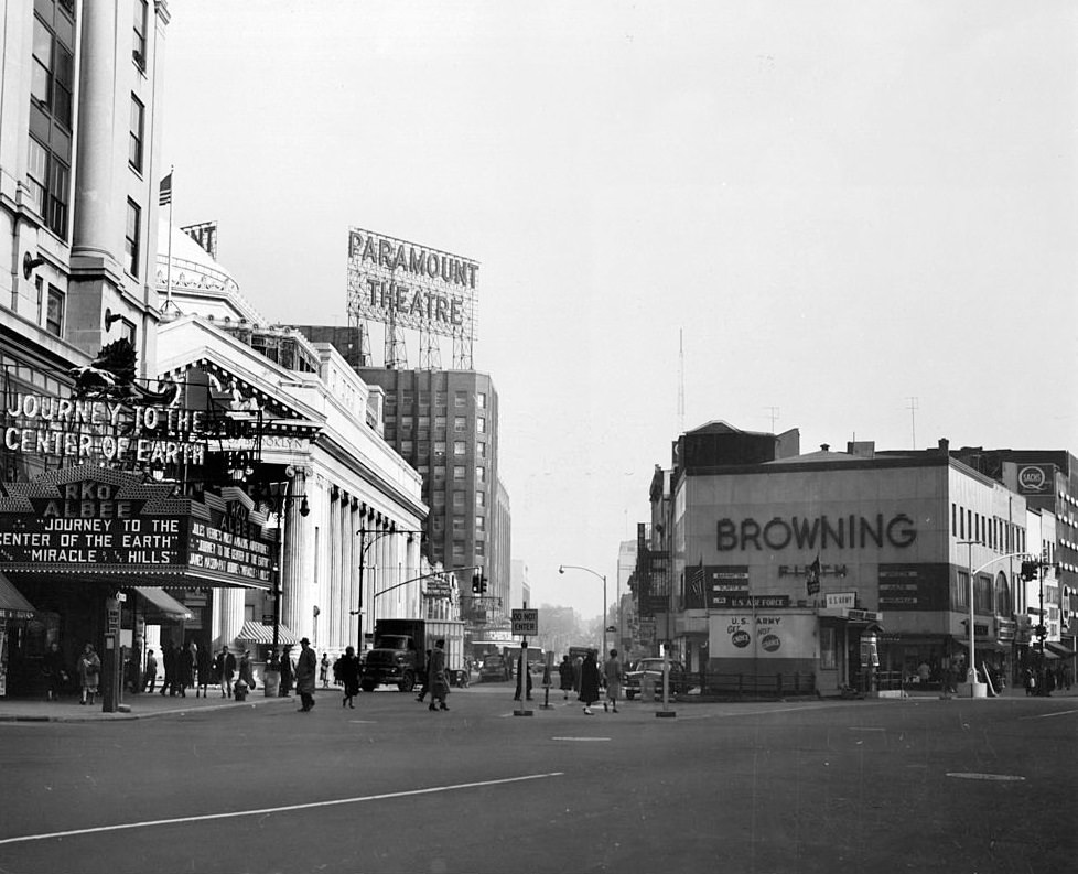 #12 Fulton street scene with the RKO Albee showing ‘Journey To The Center Of The Earth’ In Brooklyn New York, 1955.