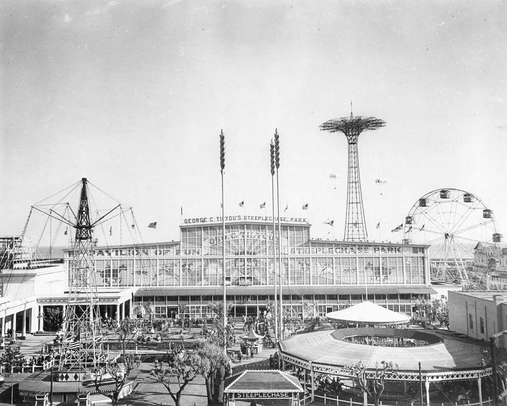 #2 General view of rides at Steeplechase Park, Coney Island, New York City, 1950.