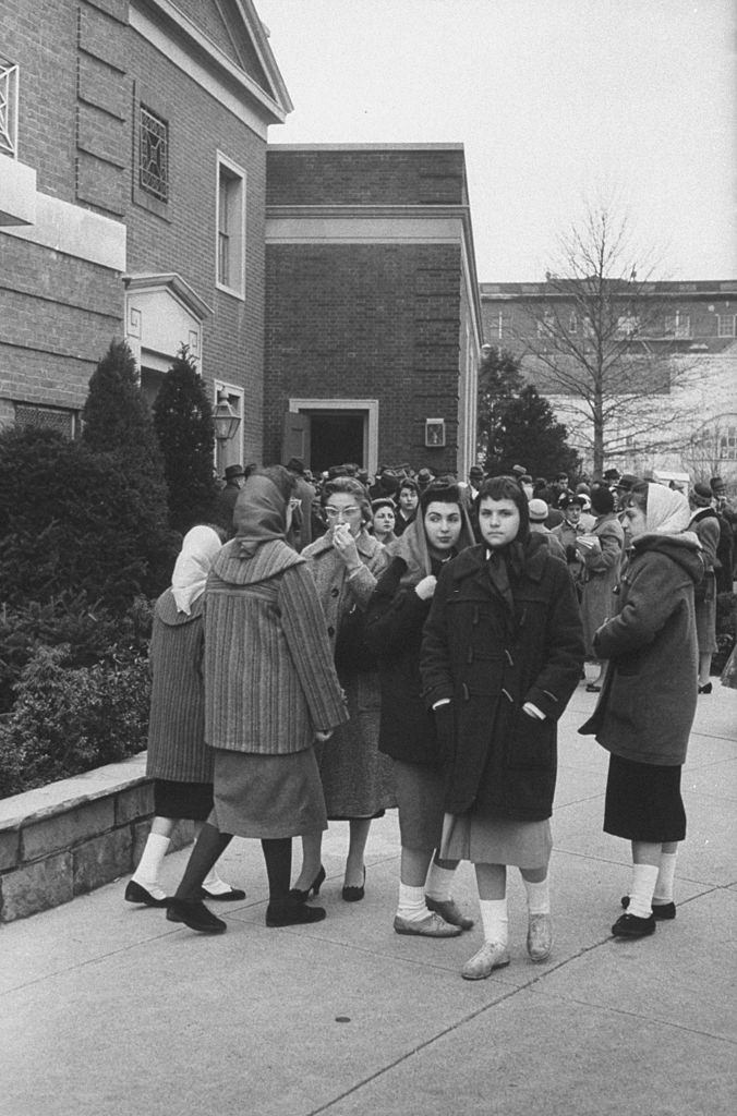 #26 Students of John Marshall Jr. High school attending funeral of George Goldfarb, 1958.