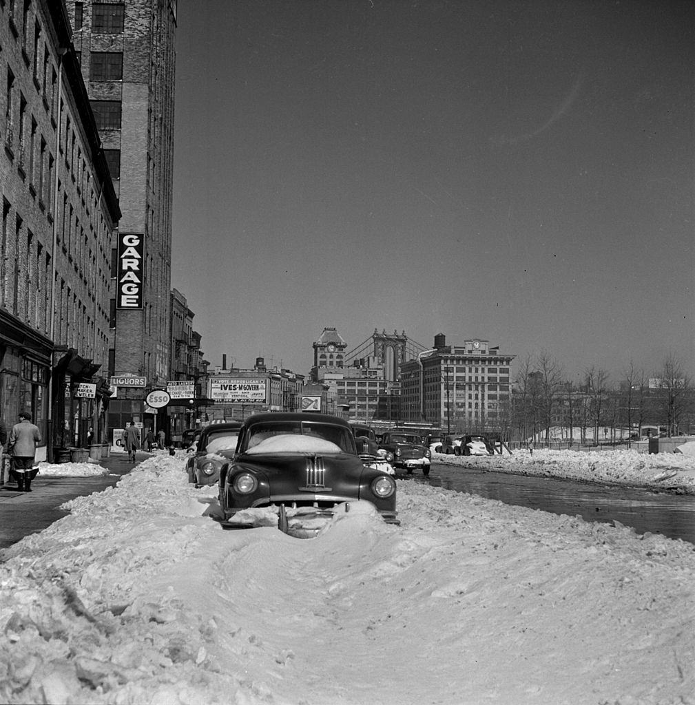 #7 A snow-covered street of the district of Brooklyn, March 1956.