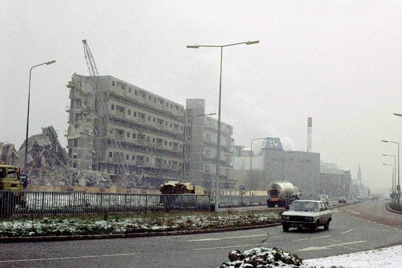 #50 Demolition of flats on the Hulme/Moss Side border, 1985