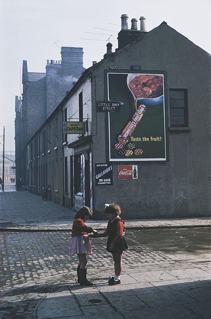 #11 Two girls on the corner of Little Ship Street, Belfast, 1955.