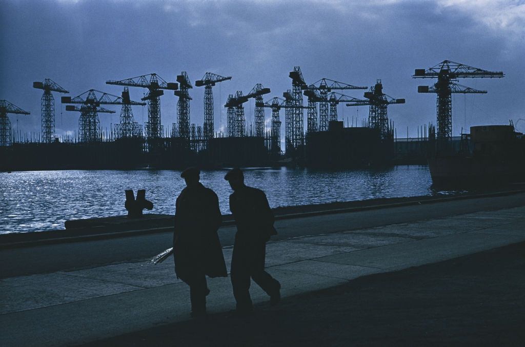 #2 Two men on the quayside at the Harland & Wolff shipyard in Belfast, 1955.