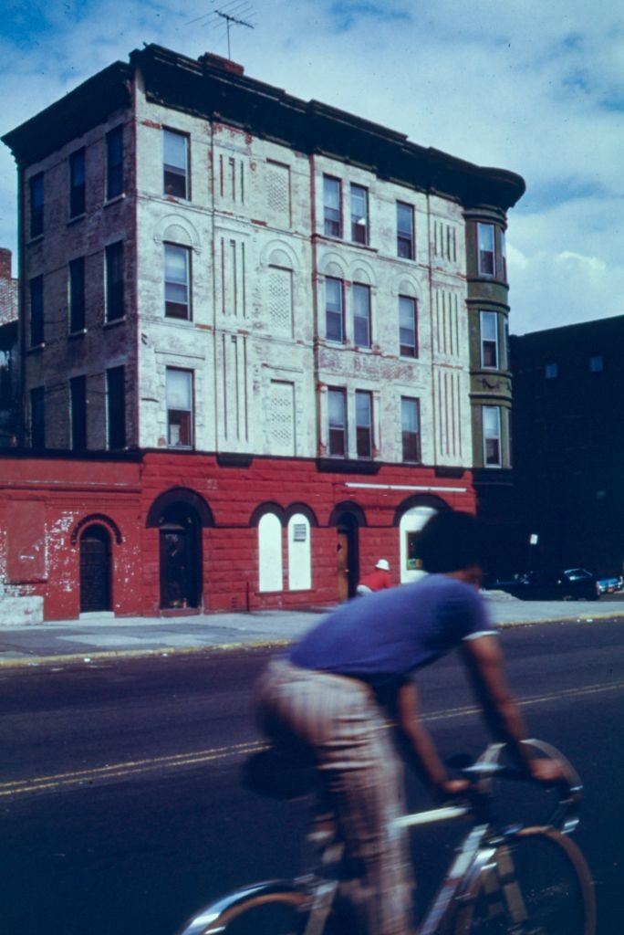 #29 Bicyclist on Vanderbilt Avenue, Brooklyn, 1974.