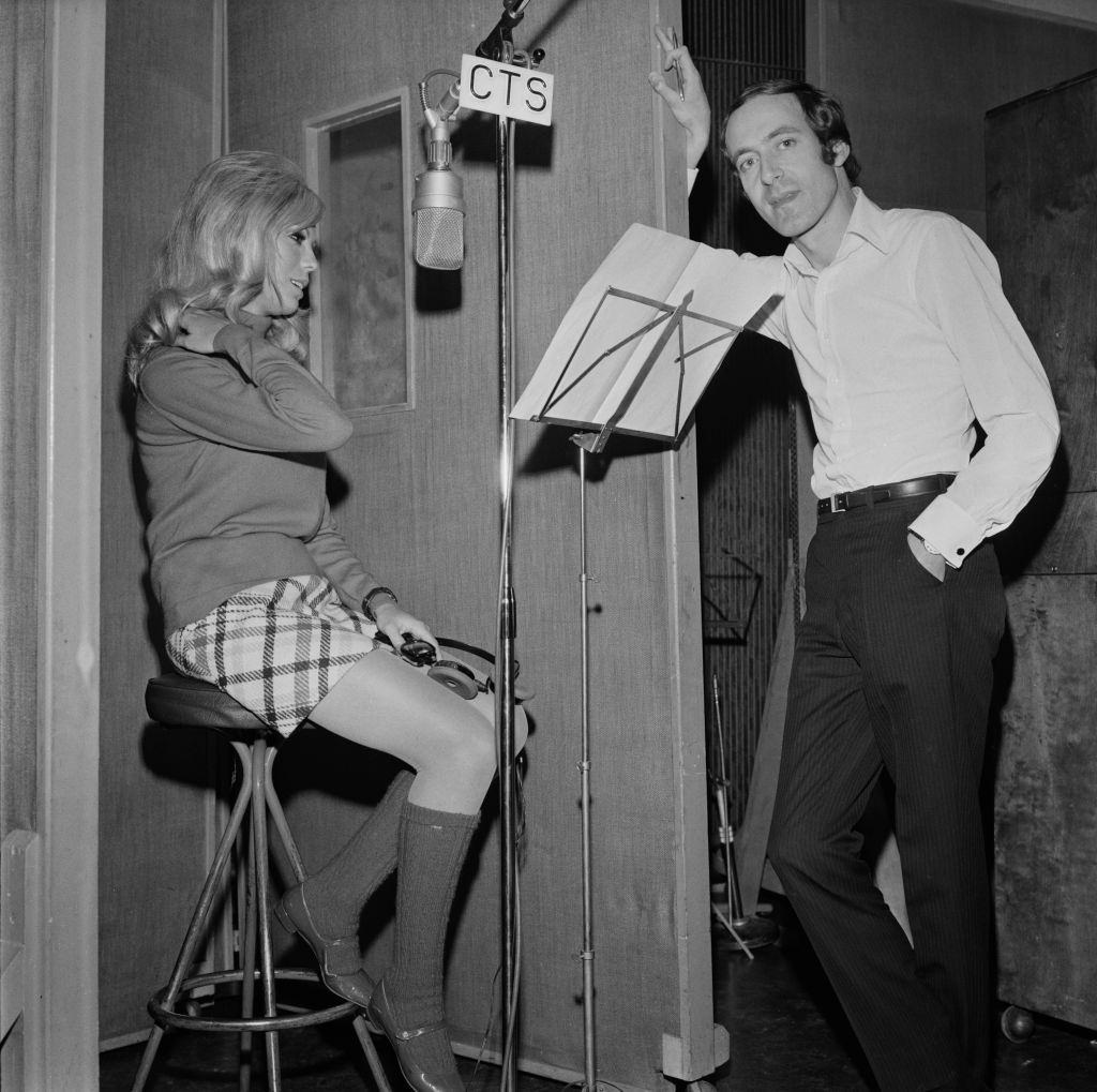 Nancy Sinatra and English composer John Barry at the CTS Studios recording James Bond them song ‘You Only Live Twice’, 1967.
