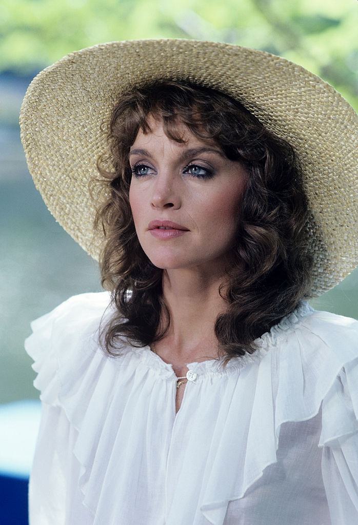 #6 Pamela Sue Martin white dress and hat, 1982.