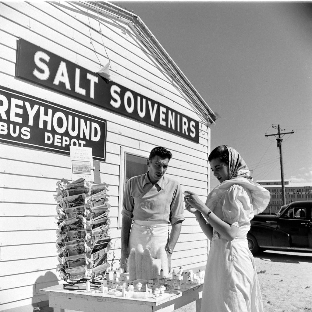 #10 Woman checking the souvenirs at Great Salt Lake, Salt Lake City, June 1948.
