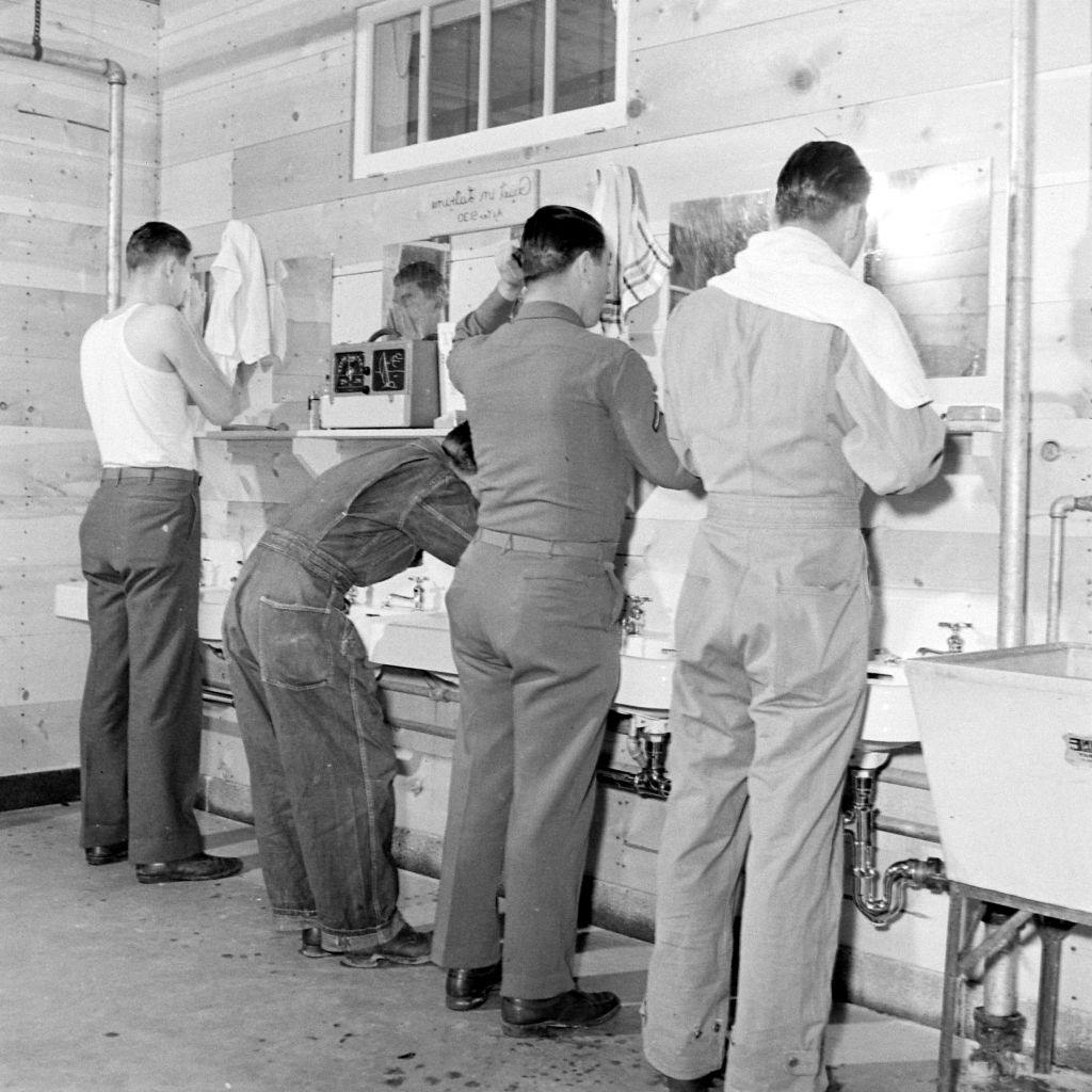 #24 Men in barracks getting ready, Salt Lake City, 1942.