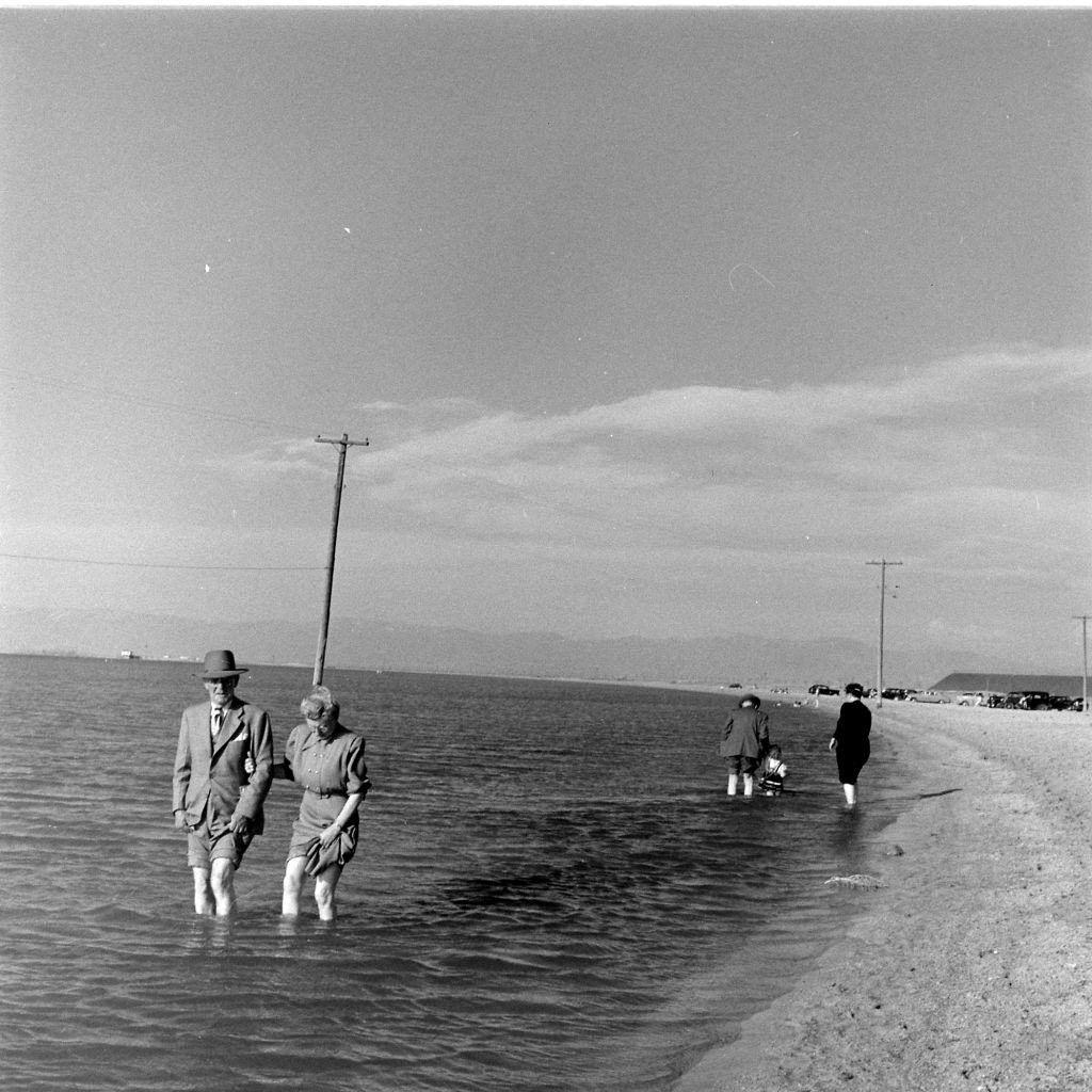 #8 People walking on the Great Salt Lake, June 1948.