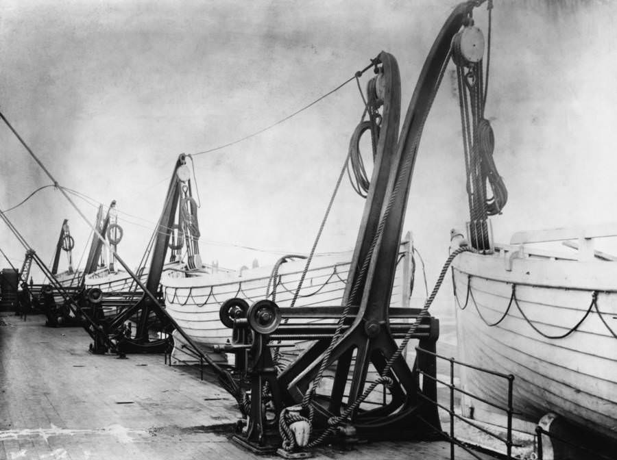#13 The lifeboats sit in their davits on the Titanic soon before the ship set off, April 1912.