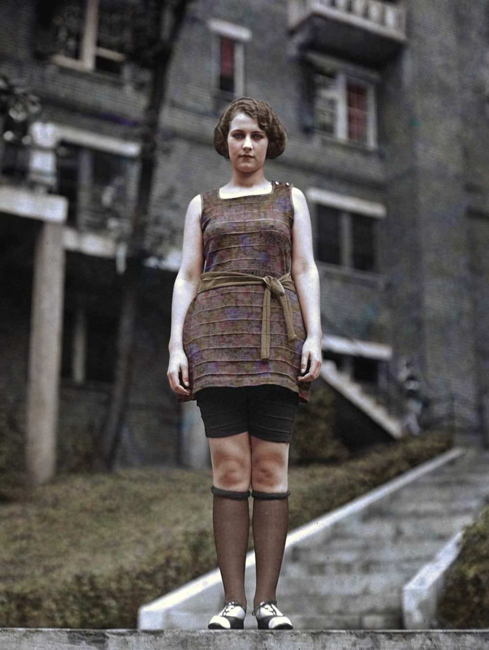 #2 Miss Washington, Evelyn Lewis, standing proud in her modest bathing suit and knee-high stockings at the Wardman Park Hotel.