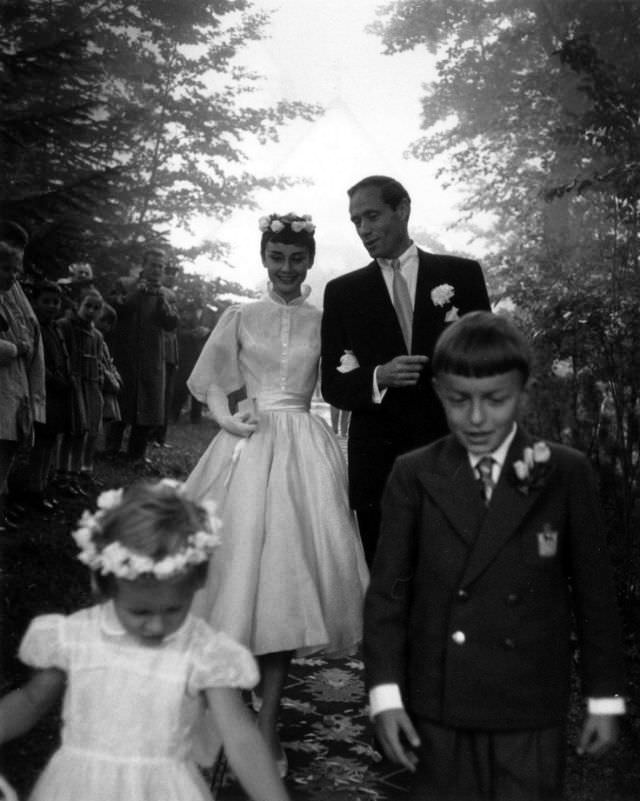 #5 Audrey Hepburn and Mel Ferrer on their wedding day in Burgenstock, Switzerland, 1954
